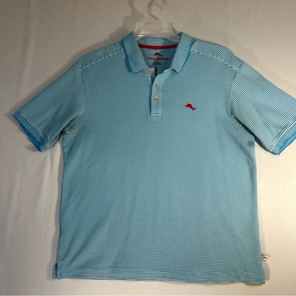 Tommy Bahama Polo Shirt Men’s Sz L Short Sleeve Modal Polyester Light Blue